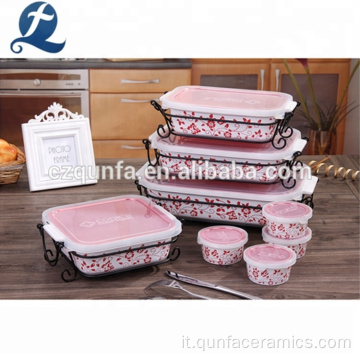 Serve da forno da forno in ceramica con coperchio